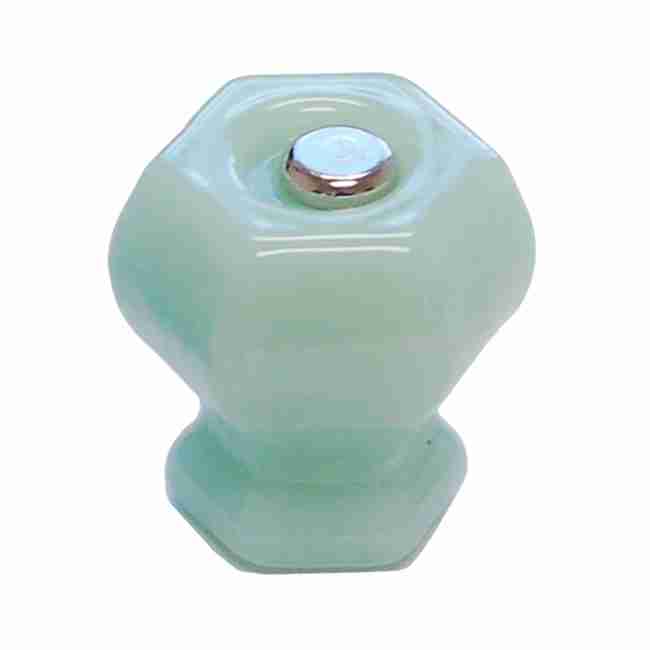 JADE GREEN HEXAGON SHAPED GLASS KNOB WITH NICKEL PLATED BOLT C-0325J BM-5172 JADE GREEN HEXAGON SHAPED GLASS KNOB WITH NICKEL PLATED BOLT C-0325J BM-5172