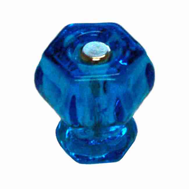 Hexagon Peacock Blue Glass Knob with Nickel Bolt BM-5182 Hexagon Peacock Blue Glass Knob with Nickel Bolt BM-5182